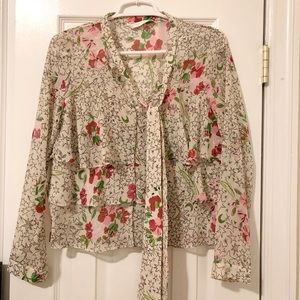 Star & Floral Tie Three-Tiered Zara Sheer Blouse